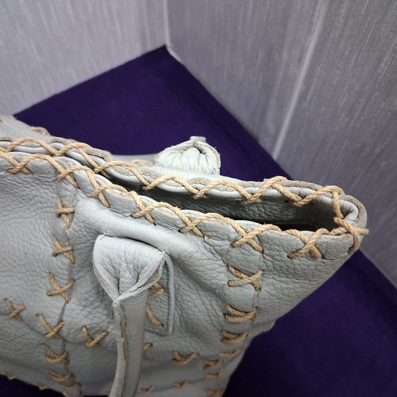 Berge Italian Leather Bag Tote Shouler Powder Blue - Picture 11 of 17